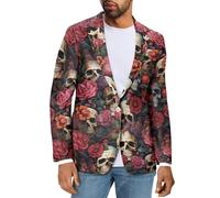 Suhoaziia Blazer décontracté pour homme d'affaires à un bouton à revers veste de costume coupe ajustée manteau de sport vêtements d'extérieur pour mariage bal de fin d'année Tux, Tête de mort fleurs