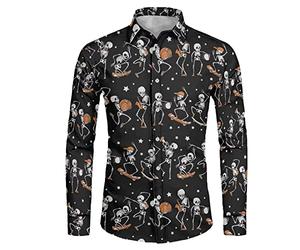 Suhoaziia Chemise à manches longues pour homme, coupe régulière, chemise boutonnée décontractée pour hommes et adolescents, taille XS à 6XL, Squelettes d'Halloween citrouilles, 6X-Large