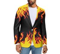 Suhoaziia Costumes pour homme Blazers à simple boutonnage vintage coupe ajustée veste de costume veste à manches longues vêtements d'extérieur avec poches multiples, Flamme de feu, M