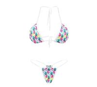 Suhoaziia Ensemble Bikini à Bretelles Transparentes Brésilien Micro Strings pour Femmes Sexy Sans Ligne de Bronzage, Ananas, XL