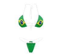 Suhoaziia Ensemble bikini à bretelles transparentes - Maillot de bain sexy sans ligne de bronzage, Drapeau du Brésil., L