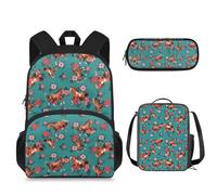 Suhoaziia Ensemble sac à dos 3 pièces avec sac à déjeuner et trousse à crayons, pour garçons et filles, Chevaux floraux, Sacs à dos de jour