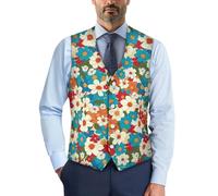 Suhoaziia Gilet de costume formel pour homme - Style décontracté - Pour fête de mariage - Col en V - Léger - 2025, Fleurs hippie colorées, XL