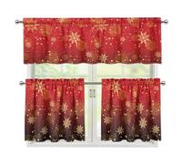 Suhoaziia Lot de 3 cantonnières et cantonnières de cuisine avec passe-tringle - Motif flocon de neige doré
