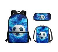 Suhoaziia Lot de 3 sacs à dos d'école, sac à livres, trousse à crayons, sac à déjeuner, grand sac à main pour ordinateur portable, pour élèves du primaire, du milieu et du lyc, Ballon de football