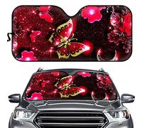 Suhoaziia - Pare-soleil de voiture pliable avec motif papillon floral de la galaxie rouge, pare-soleil universel, bloque les reflets du soleil, UV et chaleur, protège l'intérieur de la voiture