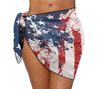 Suhoaziia Paréo court pour femme - Cache-maillot de bain transparent en mousseline de soie - Sarong d'été, Drapeau américain, taille unique