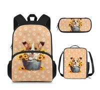 Suhoaziia Sac à dos 3 en 1 avec sac à déjeuner et trousse à crayons, sac à dos pour ordinateur portable, sac à dos de voyage, sac à dos d'étudiant 3 en 1, Tournesols Corgi, Sac à dos daypack