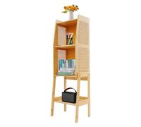 SuhoFutus Bibliothèque en bois rotin à 4 niveaux, avec compartiments ouverts, pieds de support en forme de A, capacité de charge de 50 kg, idéale comme table de chevet, armoire de rangement pour