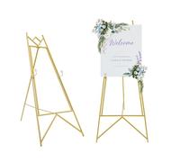 SuhoFutus Grand chevalet de bienvenue pour mariage - 2 chevalets de mariage - 4 positions de trous réglables - Charge maximale : 10 kg - 90 x 48 cm - Doré