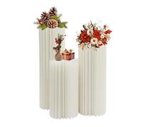 SuhoFutus Lot de 3 colonnes de fleurs en carton cylindrique pliables de 60 cm + 80 cm + 100 cm + plaques en PVC - Charge maximale : 30 kg - Fond décoratif pour mariage, anniversaire ou fête