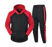 SUIBOZ Survêtement athlétique 2 pièces à capuche pour homme, survêtement athlétique décontracté pour course à pied, jogging, sport (rouge, XL)