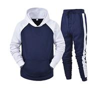 SUIBOZ Survêtement athlétique 2 pièces à capuche pour homme, survêtement athlétique décontracté pour course à pied, jogging, sport (bleu marine, S)