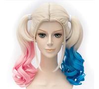 Suicide Squad Harley Quinn Wigs Cosplay Peluca Styled Curly Synthetic Ponytail Wig Heat Resistant Hair Wigs + Wig Cap