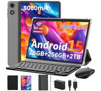 Suicoey Tablette 2026 avec clavier, 26 Go + 256 Go (extension de 2 To), tablettes Android 15 10" avec Octa Core, Gemini AI, 5G WiFi, 8000 mAh, BT 5.0, tablette AI 2 en 1 avec étui, souris, stylet