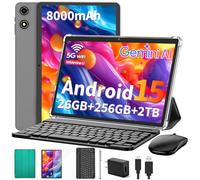 Suicoey Tablette 2026 avec clavier, 26 Go + 256 Go (extension de 2 To), tablettes Android 15 10" avec Octa Core, Gemini AI, 5G WiFi, 8000 mAh, BT 5.0, tablette AI 2 en 1 avec étui, souris, stylet