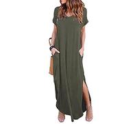SUICRA Robes pour Femme Mesdames été lâche Longue Robe à Manches Courtes Couleur Unie Floral décontracté Plage Longue Robe (Color : Green, Size : 5 XL)