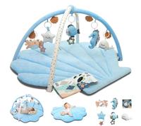 Suihuooo Tapis d'Eveil Bebe 2 en 1, Arches amovible avec 5 jouets D'activité et de Développement, De la Naissance, Antidérapant épais, 80 x 84 x 52 CM, Tapis d eveil Bebe 0-6 6-12 Mois (Blue)