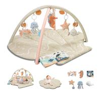 Suihuooo Tapis d'Eveil Bebe 2 en 1, Arches amovible avec 5 jouets D'activité et de Développement, De la Naissance, Antidérapant épais, 80 x 84 x 52 CM, Tapis d eveil Bebe 0-6 6-12 Mois (Beige)