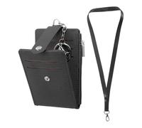 SUIKIHUM Petit portefeuille pour cartes de crédit et porte-badge d'identité, cordon tour de cou en cuir synthétique pour bureau - Emplacements pour cartes, fenêtre pour carte d'identité, poche zippée,