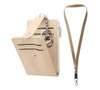 SUIKIHUM Petit portefeuille pour cartes de crédit et porte-badge d'identité, cordon tour de cou en cuir synthétique pour bureau - Emplacements pour cartes, fenêtre pour carte d'identité, poche zippée,