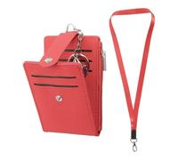 SUIKIHUM Petit portefeuille pour cartes de crédit et porte-badge d'identité, cordon tour de cou en cuir synthétique pour bureau - Emplacements pour cartes, fenêtre pour carte d'identité, poche zippée,
