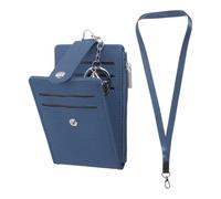 SUIKIHUM Petit portefeuille pour cartes de crédit et porte-badge d'identité, cordon tour de cou en cuir synthétique pour bureau - Emplacements pour cartes, fenêtre pour carte d'identité, poche zippée,