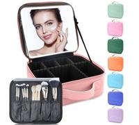 SUILU Trousse de maquillage avec miroir éclairé à DEL, trousse de maquillage de voyage pour femmes et artistes du maquillage, 3 lumières de couleur, séparateurs réglables et porte-pinceaux (rose),