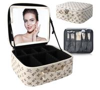 SUILU Trousse de maquillage avec miroir LED, avec 3 réglages de couleur, rangement portable et séparateurs réglables, trousse de maquillage florale pour femmes et artistes de maquillage, grande