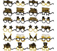 Suilung 24 Paquets Lunettes Happy New Year Fournitures du Réveillon du Nouvel An 2025 Verres en Papier Fantaisie Décoratives à Paillettes Accessoires de Photo Décoration de Bonne Année(Or et noir)