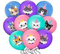Suilung 40 Pièces Ballons en Latex de Fête d'Anniversaire de Chat, Ballon Imprimé de Chaton Dessin Animé Mignon Décoration de Fête d'Anniversaire pour Animaux de Compagnie, Bleu Rose Violet et Vert