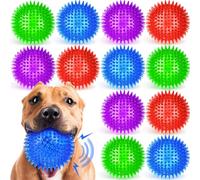 Suilung Lot de 12 balles couinantes robustes de 11,4 cm pour chiens de taille moyenne et grande - Balle à picots pour mâcheurs agressifs - Entraînement des dents propres en plein air - 4 couleurs