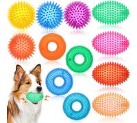 Suilung Lot de 12 balles de football à picots pour chien - 11,4 cm - Jouets à mâcher interactifs et durables - Jouet couineur intégré pour chiens de taille moyenne et grande - Nettoyage et dressage