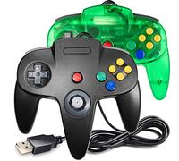 Suily N64 Lot de 2 manettes de jeu USB filaire N64 pour PC Windows Mac Linux Raspberry Pi 3 Sega Genesis (vert transparent/noir)