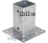 Suinga Base pour poteau en acier zingué 12 x 12 cm | Support pour poteaux en bois carrés | Base 17,5 x 17,5 cm, gris