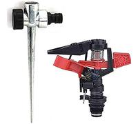 Suinga. KIT D'ARROSEUR agricole ANGLE AJUSTABLE. Portée de 8 à 13 mètres. Filetage mâle 1/2". Débit de 654 à 1212 l/h. Comprend un PIQUET PORTE-ARROSEUR en métal.