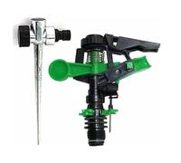 SUINGA. PACK de 4 arroseurs agricoles ANGLE AJUSTABLE. Portée de 6 à 12 mètres. Filetage mâle 1/2". Débit de 430 à 1165 l/h. Comprend 4 PIQUETS MÉTALLIQUES.