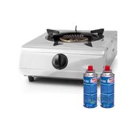 Suinga - Pack réchaud gaz butane ou propane Orbegozo inox, intérieur et extérieur, comprend 2 cartouches gaz 250gr Gris