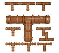Suinga. TE DE POMME BRUN 16MM. Union tee pour tube d'égouttage diamètre 16 mm. Couleur marron. Pack 10 coudes pour irrigation goutte à goutte.