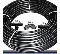 Suinga Tuyau polyéthylène alimentaire 25mm 10 bar 100m PE100 HD, bande bleu, tuyau d'eau potable/tuyau d'arrosage. Comprend 10 coudes, 10 tés et 5 raccords en polyéthylène