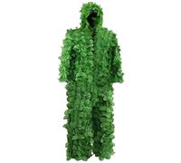 Suisse de ghillie à feuilles boisées - Camouflage de 5 pièces ensemble pour hommes | Comprend du poncho feuillu, capot, masque, des gants et sac de rangement | Idéal pour les chasseurs, la ph