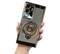 Suitable for Samsung S22/S23/S24 Series Electroplated Magnetic Attraction Cooling Mobile Phone Case with Gyro Rotating Foldable Stand, Electroplated Blade Cooling Mobile Phone Case (S24Ultra,Gold)
