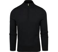 Suitable Pull demi-zippé Merino Vert foncé - Taille - Homme - Vêtements - Slim Fit - Laine - Parfait pour l'automne et l'hiver, Noir , L