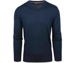 Suitable Pull en laine mérinos à col en V Bleu marine - Taille XXL - Homme - Vêtements
