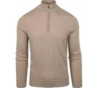 Suitable Pull-over en laine mérinos à demi-fermeture éclair vert foncé - Taille - Homme - Vêtements - Coupe ajustée - Laine - Parfait pour l'automne et l'hiver, beige, L