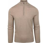 Suitable Pull-over en laine mérinos à demi-fermeture éclair vert foncé - Taille - Homme - Vêtements - Coupe ajustée - Laine - Parfait pour l'automne et l'hiver, beige, M