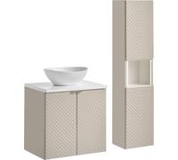 Suite de salle de bain 60 cm Armoire avec lavabo et colonne Cachemire