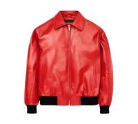 Suiting Style Blouson en cuir véritable rouge albanais unisexe - Blouson aviateur drapeau pour homme et femme, Rouge, XL