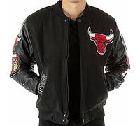 Suiting Style Chicago Basketball Blouson bomber en laine noire avec cuir et similicuir - Bulls Varsity Letterman Veste pour homme, Noir , L