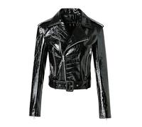Suiting Style Femmes Crocodile Motif PU Moto Court Body Veste En Cuir - Veste En Cuir Noir Femmes, Noir , M